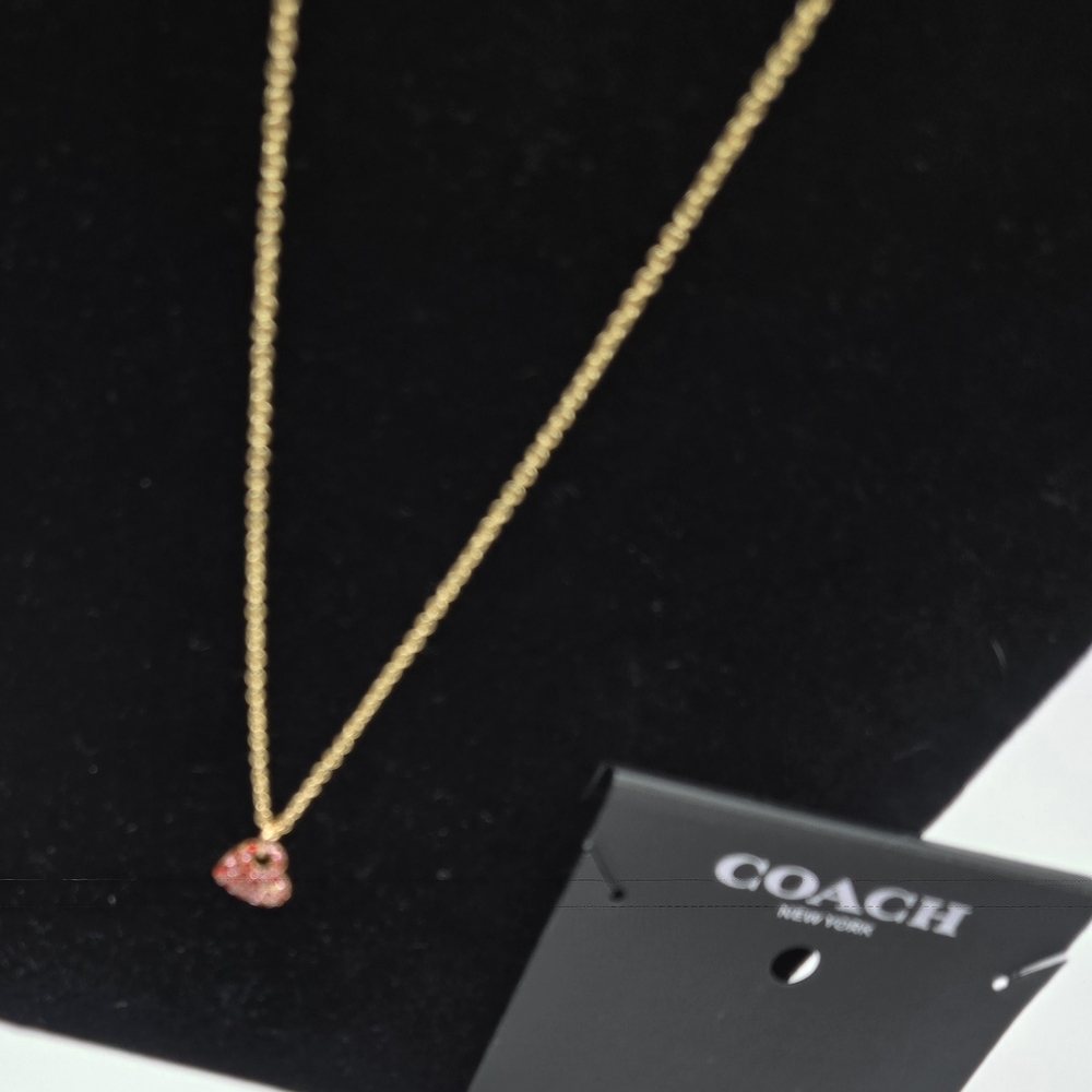 NC2 - Coach Gold Necklace with Pink And Red Pave Heart Pendant - Picture 2 of 11